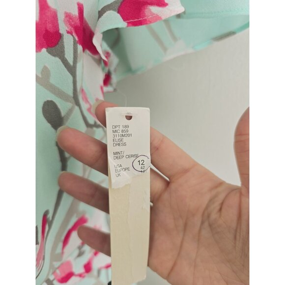 Alex Marie Elise Mint Green Pink Floral Flutter Sleeves V-Neck Dress 12 Large L - Picture 7 of 13